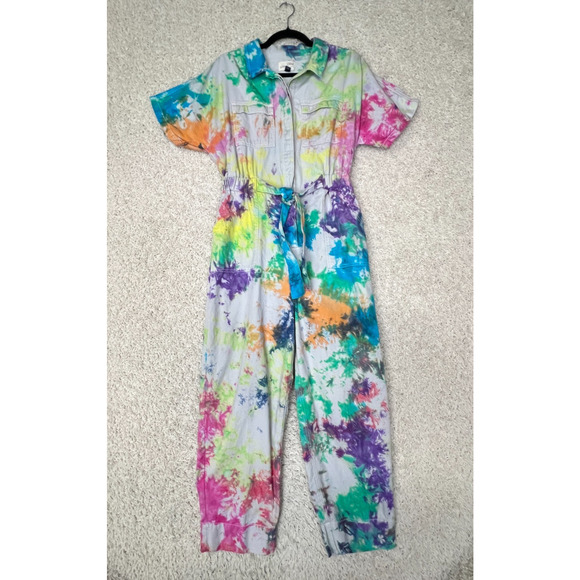 Universal Thread Jumpsuit Womens 8 Tie Dye Colorful Cinched Waist Tie Utility - Picture 1 of 8